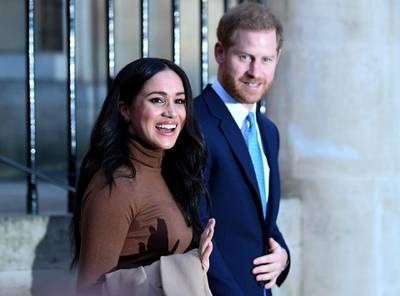 LONDON, UNITED KINGDOM - JANUARY 07: Prince Harry, Duke of Sussex and Meghan, Duchess of Sussex react after their visit to Canada House in thanks for the warm Canadian hospitality and support they received during their recent stay in Canada, on January 7, 2020 in London, England. (Photo by DANIEL LEAL-OLIVAS  - WPA Pool/Getty Images)
