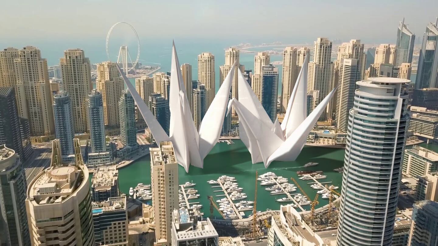 The idea began when Rohith Jagadisha's daughter asked, 'Dubai has so many huge buildings, what if I created a huge origami here?’. Photo: Raorohith