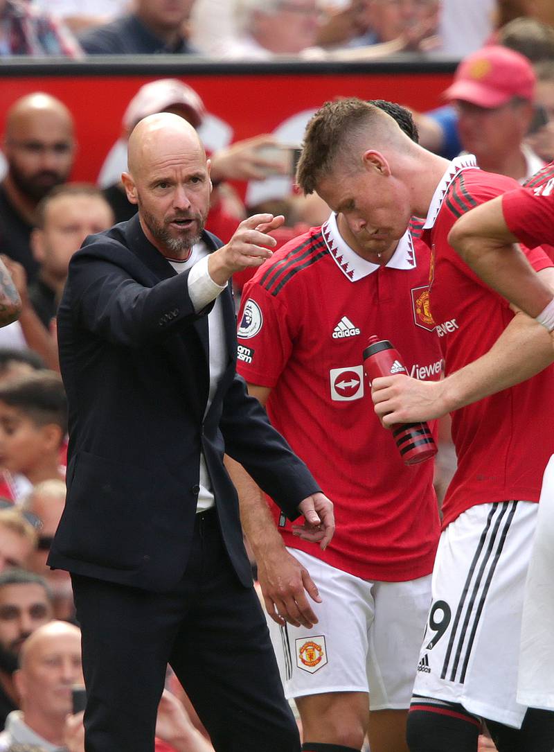 Manchester United manager Erik ten Hag with Scott McTominay. PA