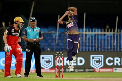 Prasidh Krishna of Kolkata Knight Riders   bowls during match 28 of season 13 of the Indian Premier League (IPL ) between the Royal Challengers Bangalore and the Kolkata Knight Riders held at the Sharjah Cricket Stadium, Sharjah in the United Arab Emirates on the 12th October 2020.  Photo by: Rahul Gulati  / Sportzpics for BCCI