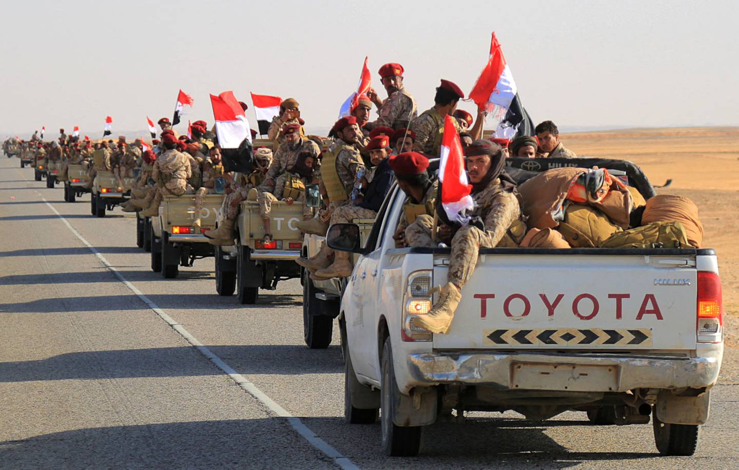 Yemeni army reinforcements arrive on Marib's southern front in November. AFP
