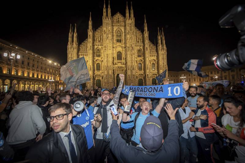 Napoli fans celebrate in Naples. AP