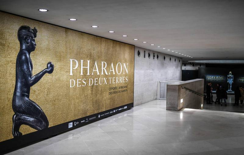 The entrance to the Pharaoh of the Two Lands: The African Story of the Kings of Napata exhibition  at the Louvre museum in Paris. All photos: AFP