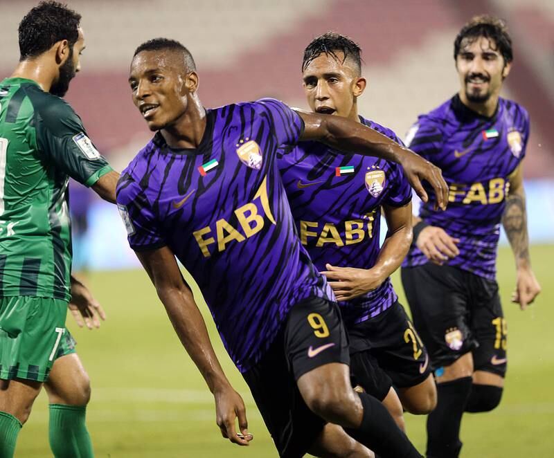 Kodjo Laba scored a first half hat-trick for Al Ain but it proved in vain as Al Orooba fought back to draw 3-3. Photo: Adnoc Pro League