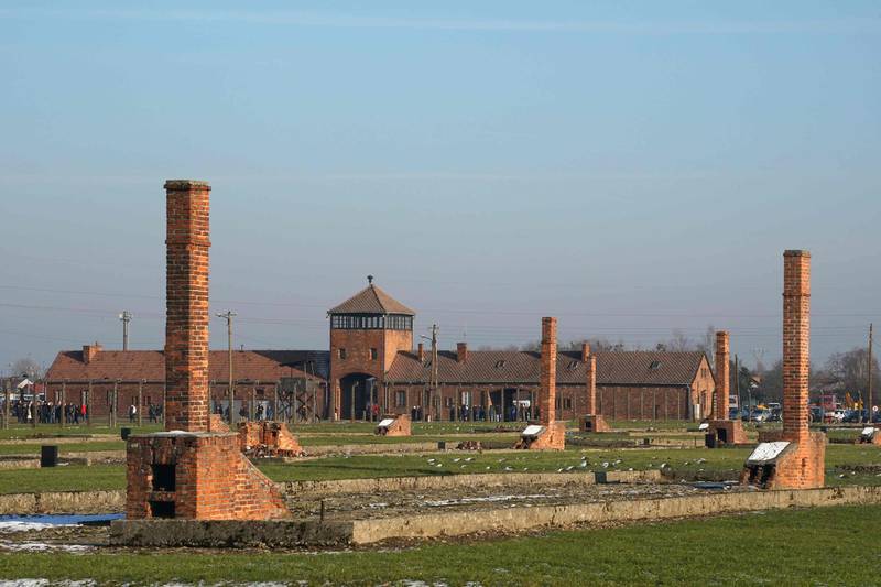 The remains of the barracks and the main building of the Auschwitz-Birkenau German Nazi death camp.  Janek Skarzynski/ AFP