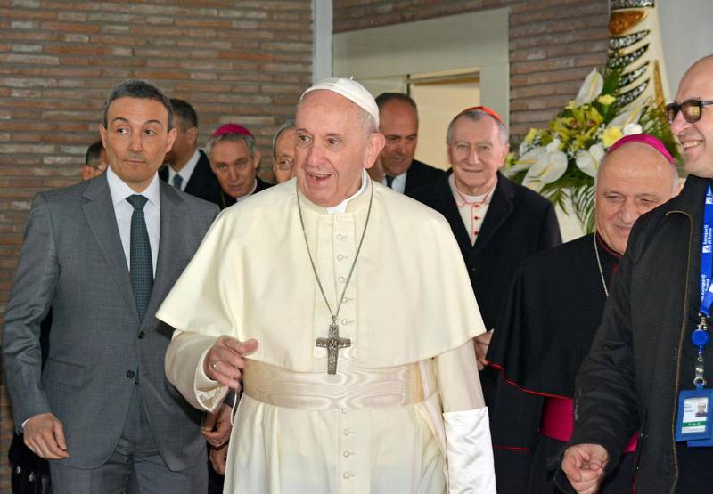 Pope Francis visits the Parish of Santa Maria degli Angeli, before boarding an airplane for Abu Dhabi. EPA