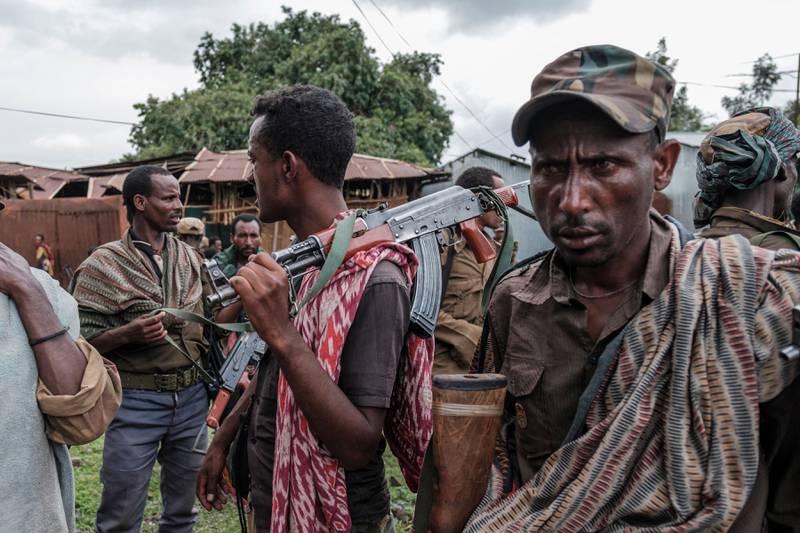Amhara militia fighters gather in the village of Adi Arkay, 180 kilometres north-east of the city of Gondar, in Amhara region, northern Ethiopia in July, 2021. All photos: AFP