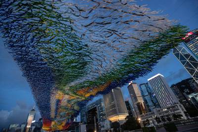 A striking art installation comprising thousands of colourful streamers in Hong Kong, China. EPA
