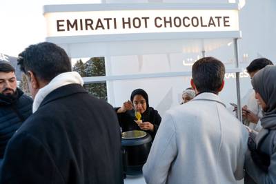 A kiosk serving hot chocolate from the UAE at the forum. Bloomberg