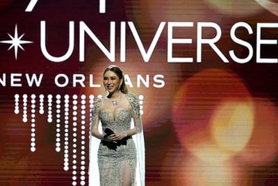 Thai businesswoman and owner of Miss Universe pageant Anne Jakkaphong Jakrajutatip speaks during the 71st Miss Universe competition. AFP