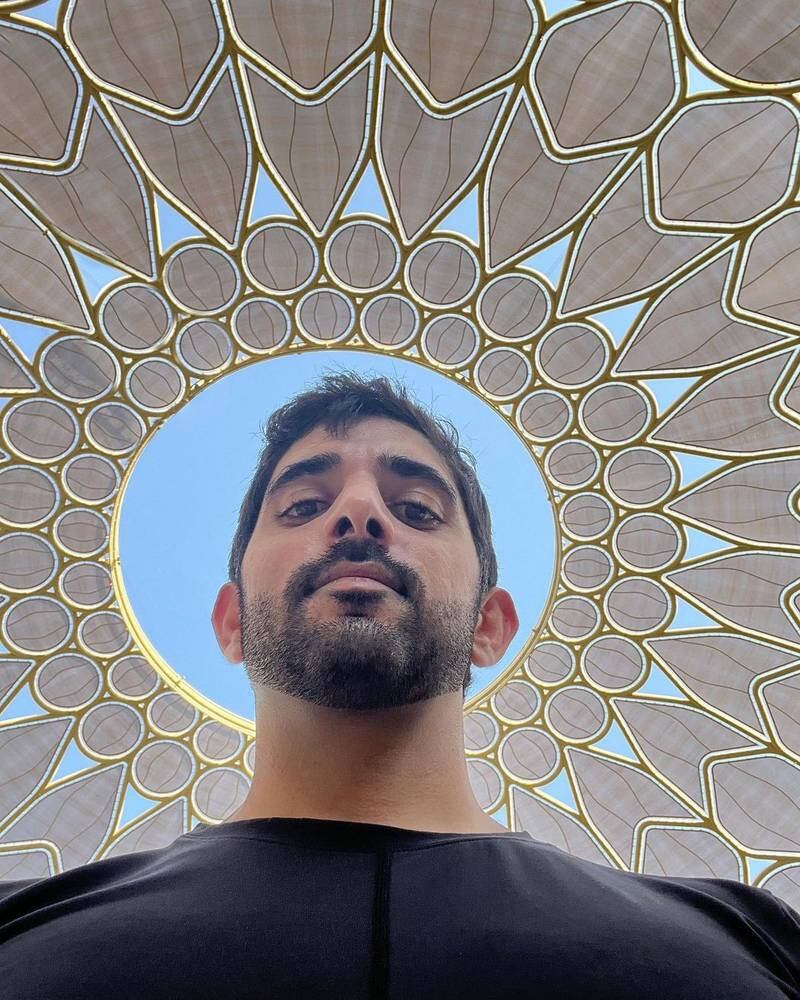 Sheikh Hamdan bin Mohammed bin Rashid, Dubai Crown Prince and Chairman of The Executive Council of Dubai, posts photos of the dome of Al Wasl Plaza at Expo 2020 Dubai on his Instagram account. @faz3