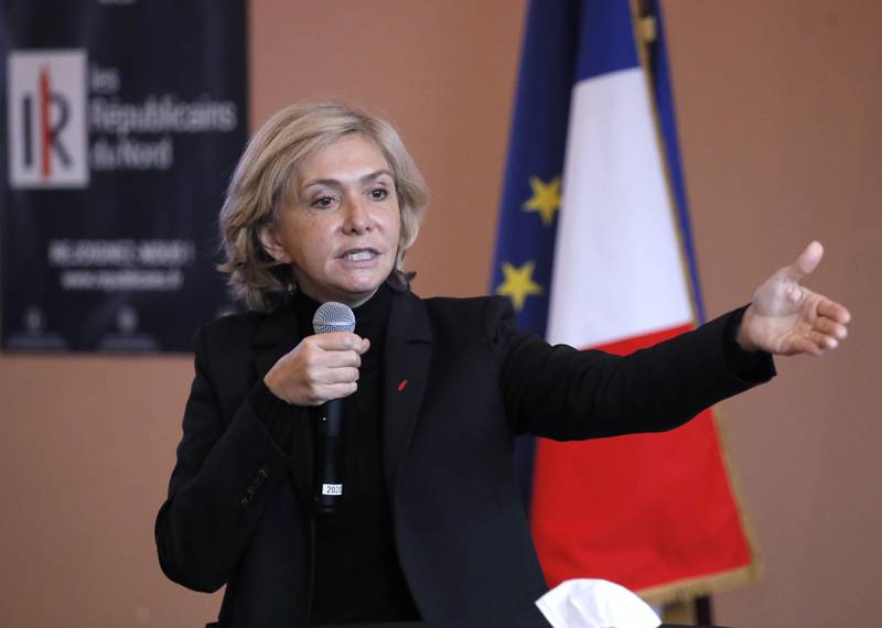 Valérie Pécresse, candidate for the French presidential election 2022, delivers a speech during a meeting in La Madeleine, northern France, Friday December 10 2021.  The first round of the 2022 French presidential election will be held on April 10 2022 and the second round on April 24 2022. AP