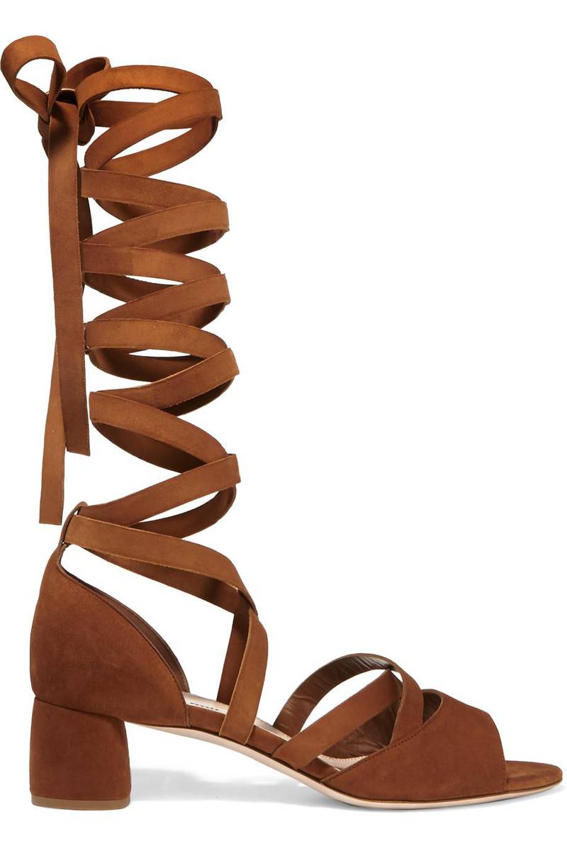 The Miu Miu lace-up sandals available on sale at The Outnet