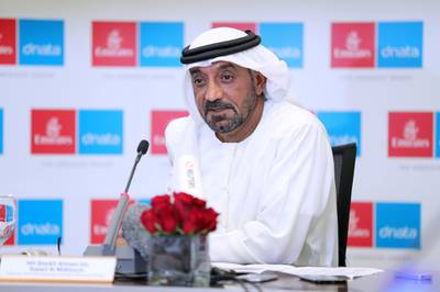 DUBAI , UNITED ARAB EMIRATES , MAY 9 – 2018 :- Sheikh Ahmed Bin Saeed Al Maktoum , Chairman and Chief Executive , Emirates Airline and Group during the media roundtable held at Emirates HQ in Dubai.  ( Pawan Singh / The National )  For Business Story by Sarah
