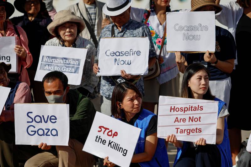 The vessel is on a global cruise calling for a ceasefire in Gaza, during which it will dock at various ports where a protest will then be staged. Reuters