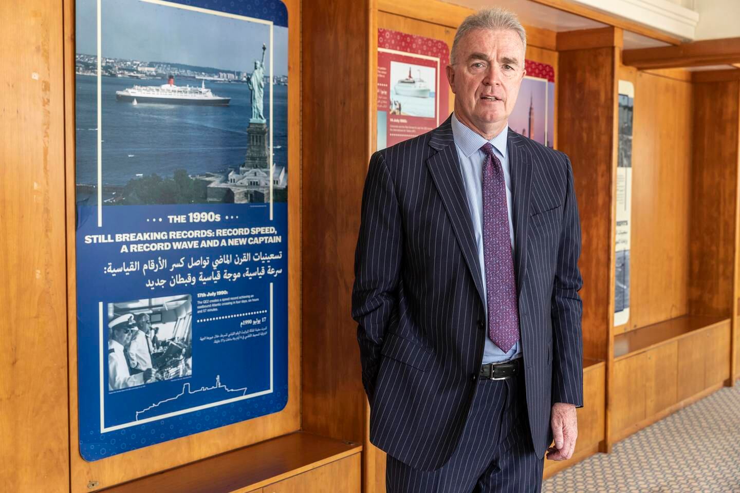 Ferghal Purcell, general manager of the QE2, said the retired ocean liner was a fitting venue for people to pay their respects to Britain's longest-serving monarch. Antonie Robertson / The National
