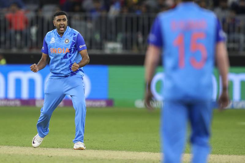 India's Ravichandran Ashwin after taking the wicket of South Africa's Tristan Stubbs. AP 