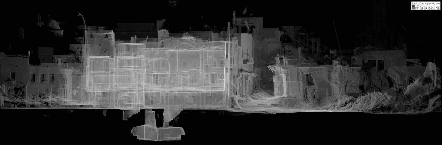 A cross section of a badly damaged building in Aleppo produced with 3D scanners by the French company Art Graphique & Patrimoine.