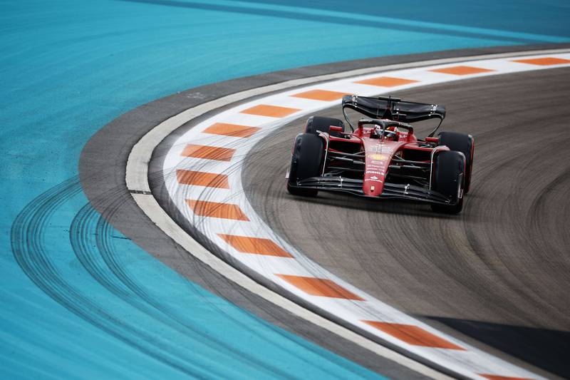 Charles Leclerc on track during practice ahead of the F1 Grand Prix of Miami. Getty