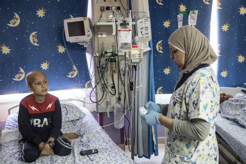 Mohamed Derbach,12, from Gaza at the pediatric oncology department at the Augusta Victoria Hospital on the Mt. of Olives in east Jerusalem on September 12,2018.He is suffering from Leukemia.

Last Friday the Trump administration announced cutting aid to Palestinians that slashes funds for cancer patients and others in critical need being treated in the East Jerusalem network of hospitals. The State Department said it was slashing $25 million . US President Donald Trump said that he is pressuring the Palestinians to negotiate a peace deal with Israel .(Photo by Heidi Levine For The National).