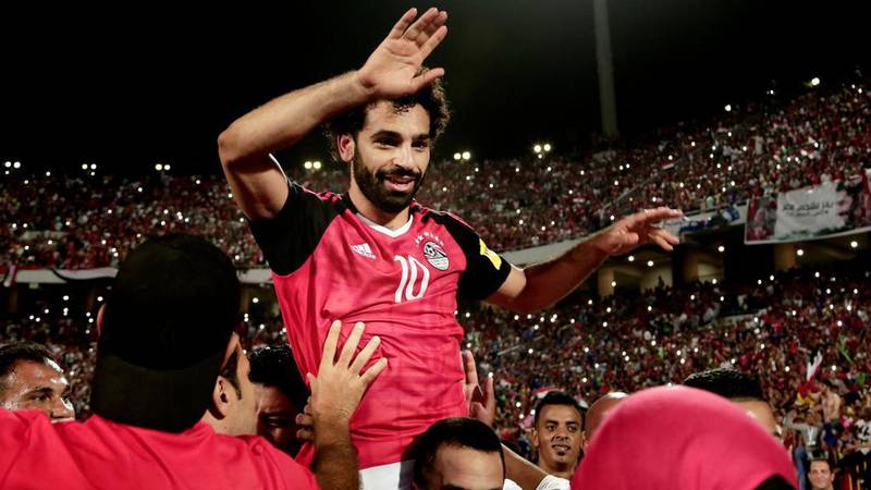 Egypt's Mohamed Salah celebrates after his two goals against Congo set up a 2-1 win and qualification for the 2018 World Cup. Nariman El-Mofty / AP Photo