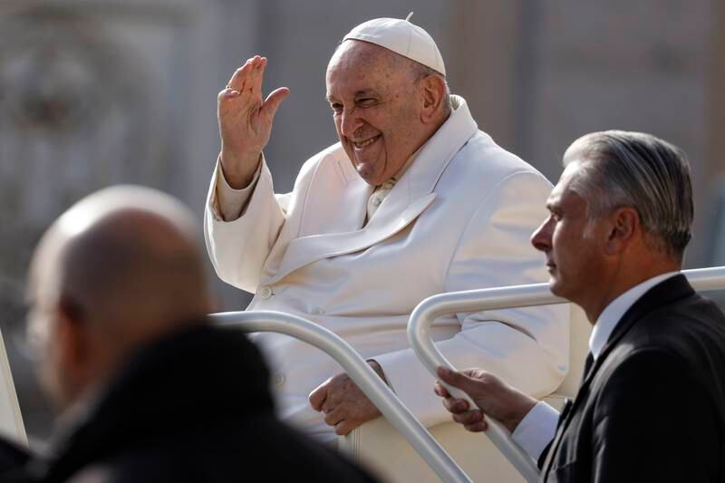Pope Francis during his weekly general audience in St Peter Square at the Vatican on Wednesday. EPA