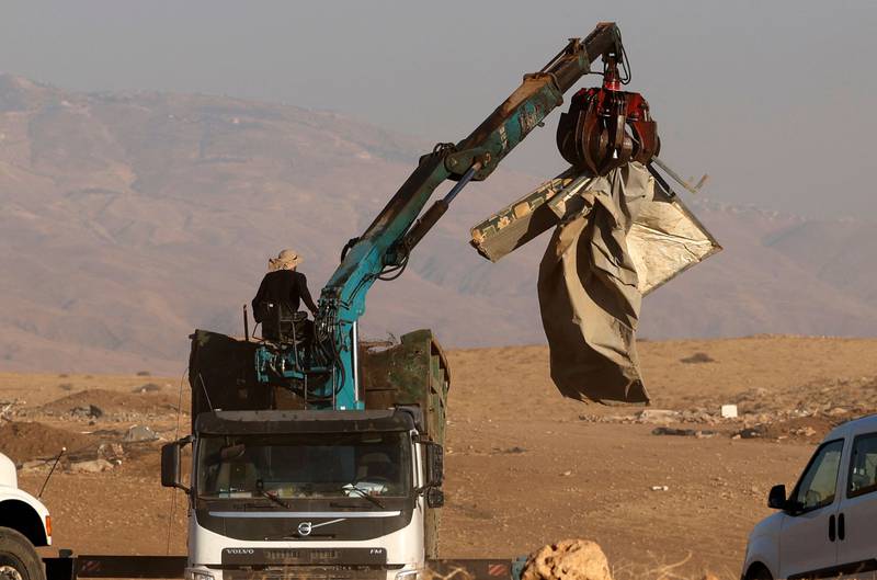 Tents in Humsa Al Bqai'a are demolished in an operation led by the Israeli military on July 7. AFP