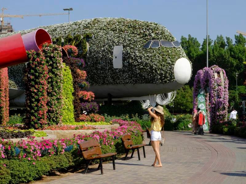 The floral Emirates A380 plane is one of the most popular attractions. 