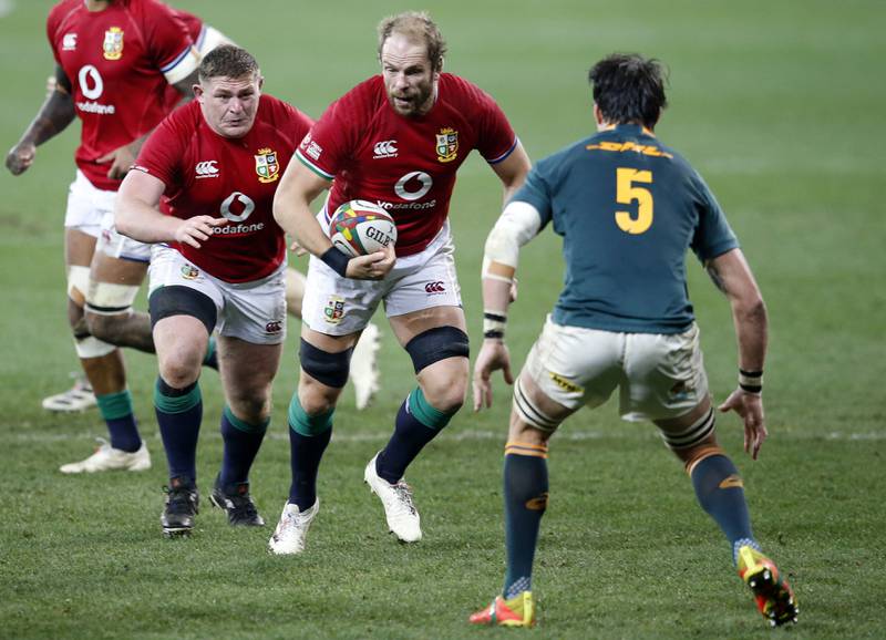 Alun Wyn Jones carries with the ball during the first Test match between South Africa and the British and Irish Lions.