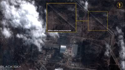 A satellite image from US company BlackSky appears to show military vehicles alongside the Chernobyl plant. Photo: Reuters