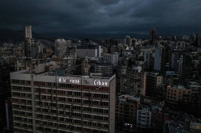 Lebanon's capital Beirut in darkness during a nationwide blackout on April 3. AFP