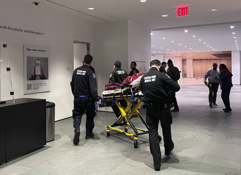 Medical teams arrive after the stabbing incident. AP