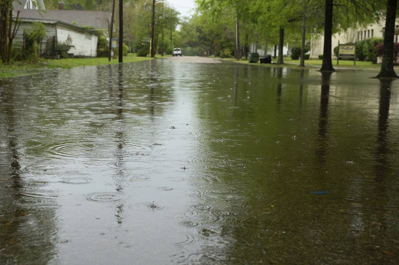 Rebecca Avenue in downtown Hattiesburg, Mississippi, under water. Hattiesburg American / AP Photo
