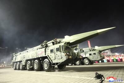 A KN-18 missile at the parade to mark the 90th anniversary of the Korean People's Revolutionary Army. EPA