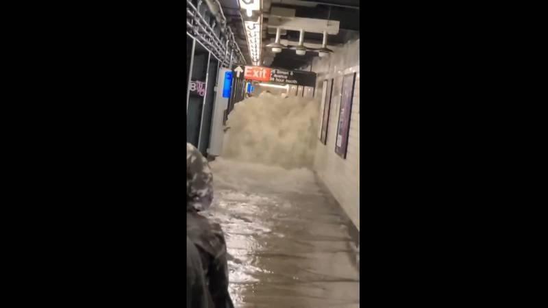 Watch as New York subway station gets flooded with water as a result of Hurricane Ida. Photo: Screenshot