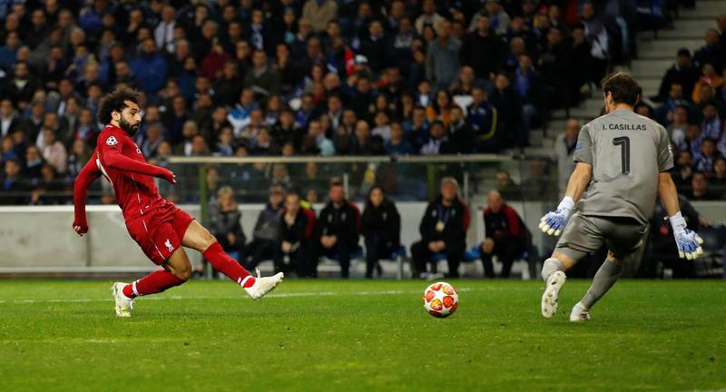 Salah hoves in on Porto goalkeeper Iker Casillas. Andrew Boyers / Reuters