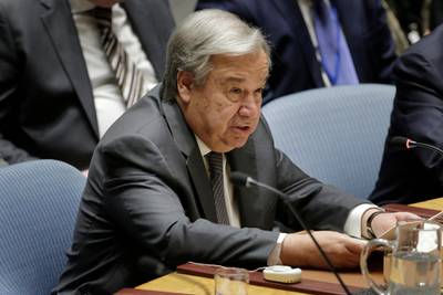 United Nations Secretary-General Antonio Guterres speaks during a Security Council meeting at U.N. headquarters Wednesday, Sept. 25, 2019. (AP Photo/Seth Wenig)