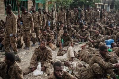 Captive Ethiopian soldiers arrive at the Mekele Rehabilitation Centre in Tigray, Ethiopia, after a four-day journey from Abdi Eshir. All photos: AFP