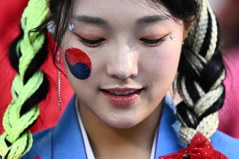 A South Korea fan before the clash with Uruguay in Group H at Education City Stadium. AFP