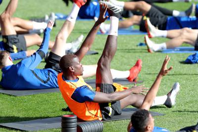 Paul Pogba of Manchester United attends a training session at the WACA in Perth.  EPA