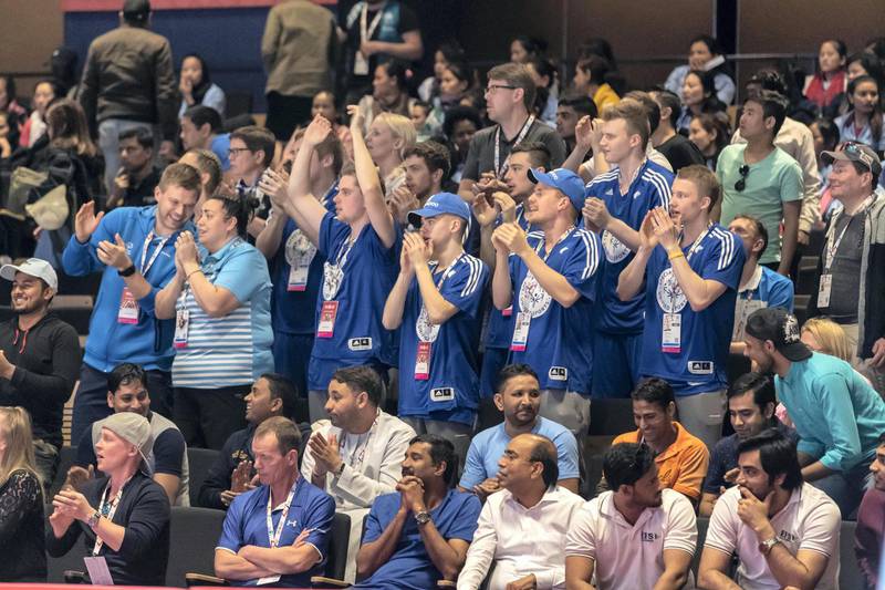 ABU DHABI, UNITED ARAB EMIRATES. 15 MARCH 2019. Special Olympics action at ADNEC. UAE VS FINLAND, Basketball. Finland Supporters. (Photo: Antonie Robertson/The National) Journalist: None: National.