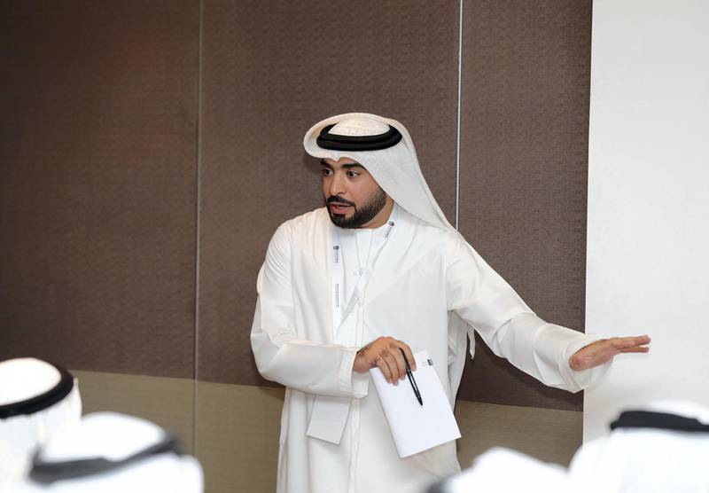 Abu Dhabi, United Arab Emirates - June 25, 2019: Ahmad Al Bloushi , director general of the industrial development bureau. Announcement of a series of new initiatives developed for the private sector at the Abu Dhabi Private sector forum at the Park Hyatt. Tuesday the 25th of June 2019. Saadiyat Island, Abu Dhabi. Chris Whiteoak / The National