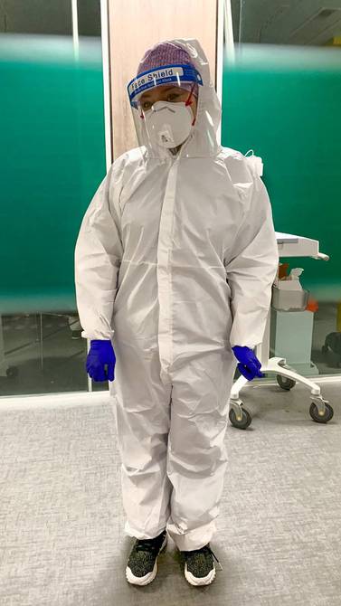 Dr Budoor Al Budoor, an intensive care specialist working in London's King's College Hospital, is pictured in personal protective equipment.