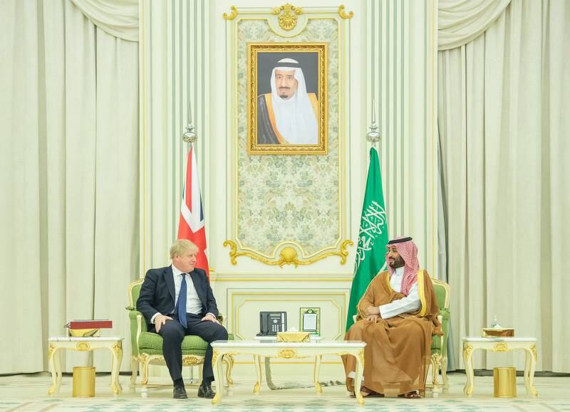 Saudi Arabia's Crown Prince Mohammed bin Salman on Wednesday discussed the conflict in Ukraine and other regional and international issues with British Prime Minister Boris Johnson during his official visit to the kingdom. All photos: SPA
