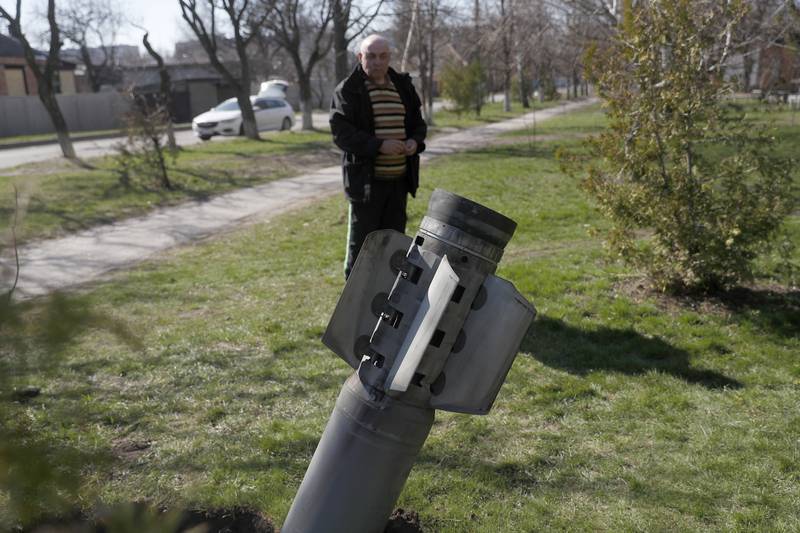 Unexploded munitions, such as this rocket in Kharkiv, are becoming an increasing problem in Ukraine. EPA