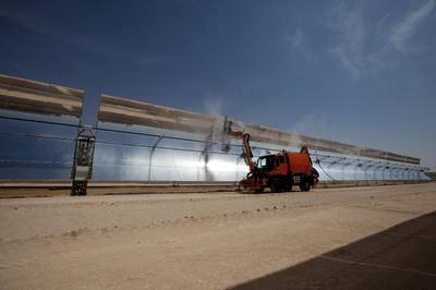 The Shams 1 solar project generates enough electricity to power 20,000 homes in the UAE. Christopher Pike / The National