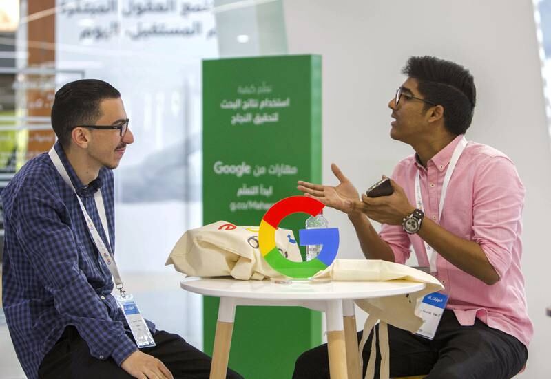 DUBAI, UNITED ARAB EMIRATES, April 15, 2018 - Attendees  at the Maharat Min Google announcement at Youth X Hub, Jumeirah Emirates Tower, Dubai. (Leslie Pableo/For The National) for Business story by Sarmad Khan 
