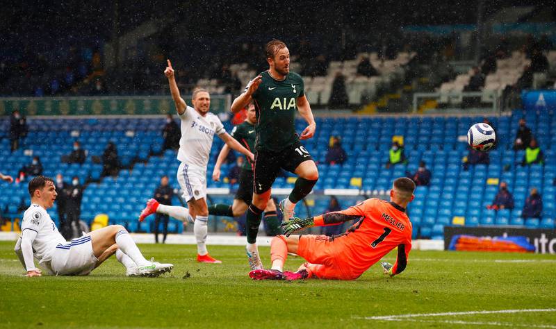 Harry Kane scores for Spura against Leeds on May 8 but the goal was later disallowed after a VAR review. Reuters