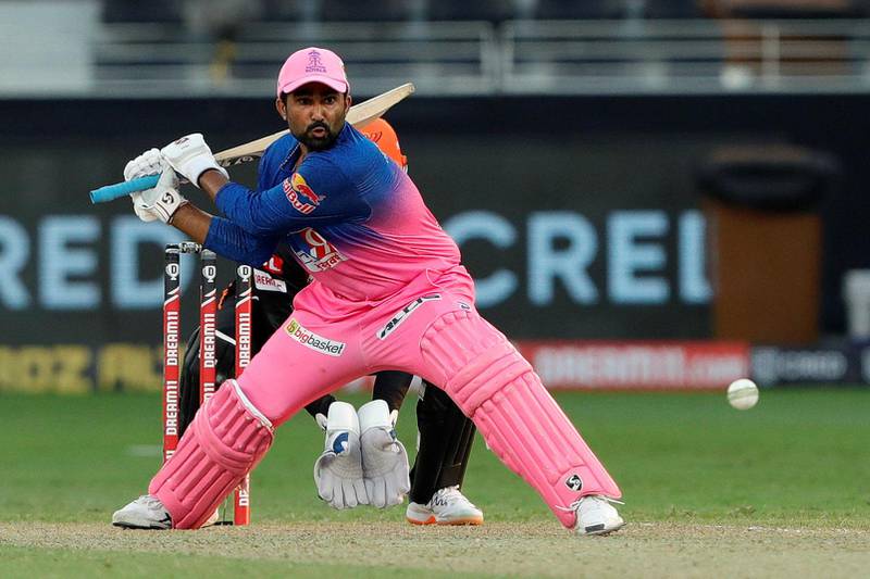 Rahul Tewatia  of Rajasthan Royals  batting during match 26 of season 13 of the Dream 11 Indian Premier League (IPL) between the Sunrisers Hyderabad and the Rajasthan Royals held at the Dubai International Cricket Stadium, Dubai in the United Arab Emirates on the 11th October 2020.  Photo by: Saikat Das  / Sportzpics for BCCI