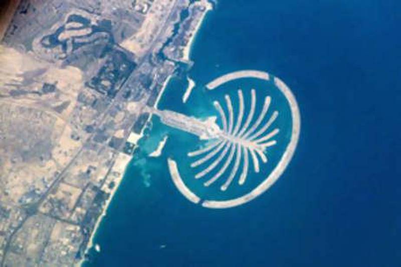 The view of Dubai's Palm Jumeirah project from space.
